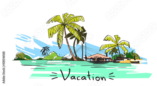 Summer Vacation Holiday Tropical Ocean Island With Palm Tree 