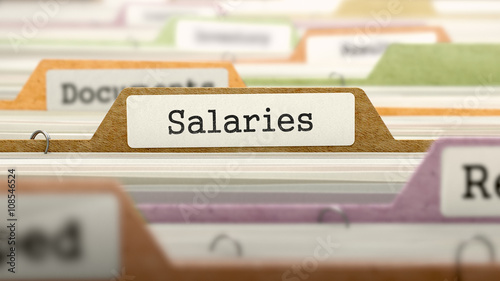 Salaries - Folder Register Name in Directory. Colored, Blurred Image. Closeup View. 3D Render. photo