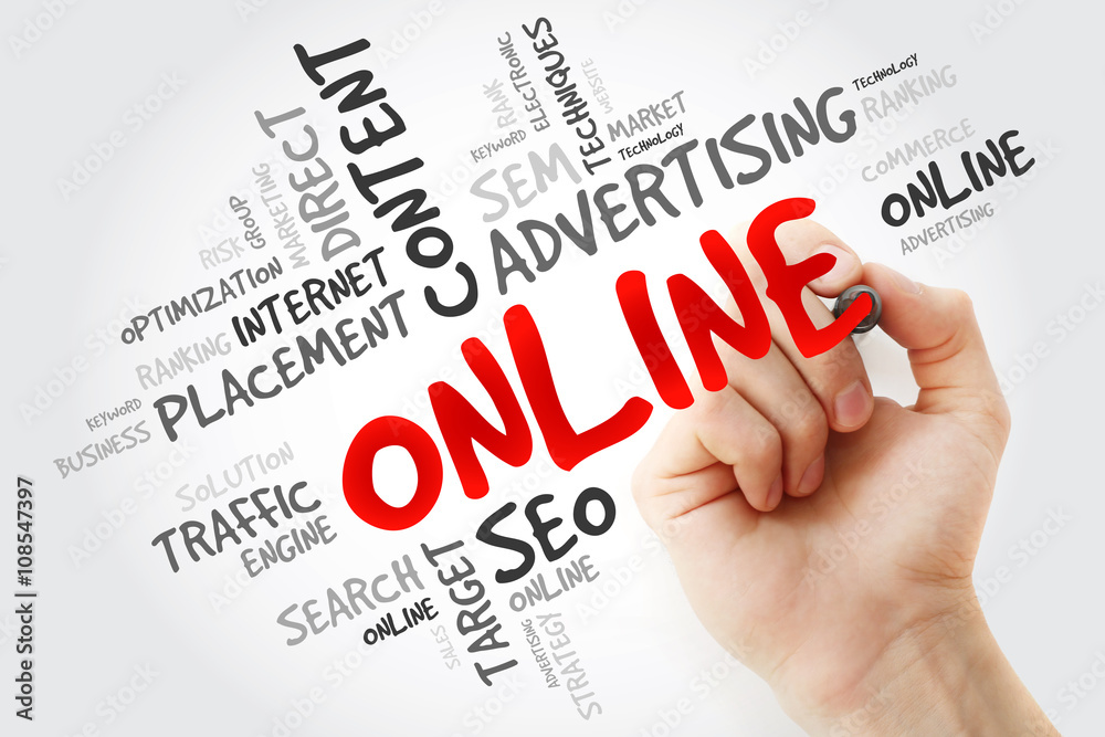 Hand writing ONLINE word cloud, business concept