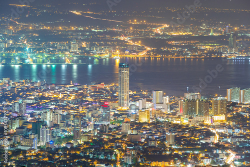 Top view of Georgetown, capital of Penang Island, Malaysia from top of Penang hill. photo