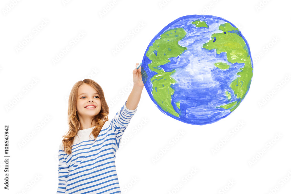 girl drawing planet earth in the air girl drawing planet earth in the air