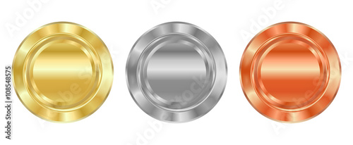 Vector Blank template for medals of gold, silver, bronze, which can be used as labels, buttons, coins, medals
