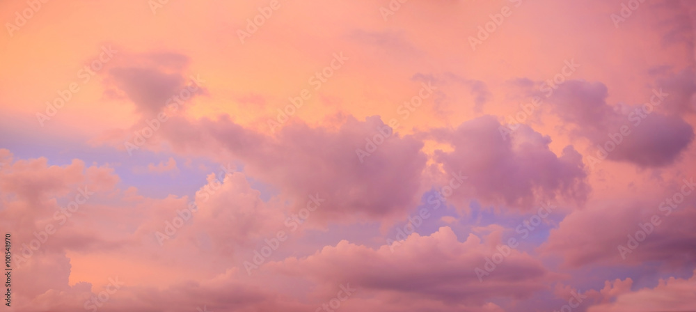 Twilight sky.Panorama purple sky clouds,Blue sky with clouds.