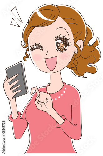 スマホを手にする女性のイラスト