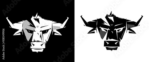 Emblem, symbol, logotype, sign, badge, sticker, poster, bull, buffalo, cow. 