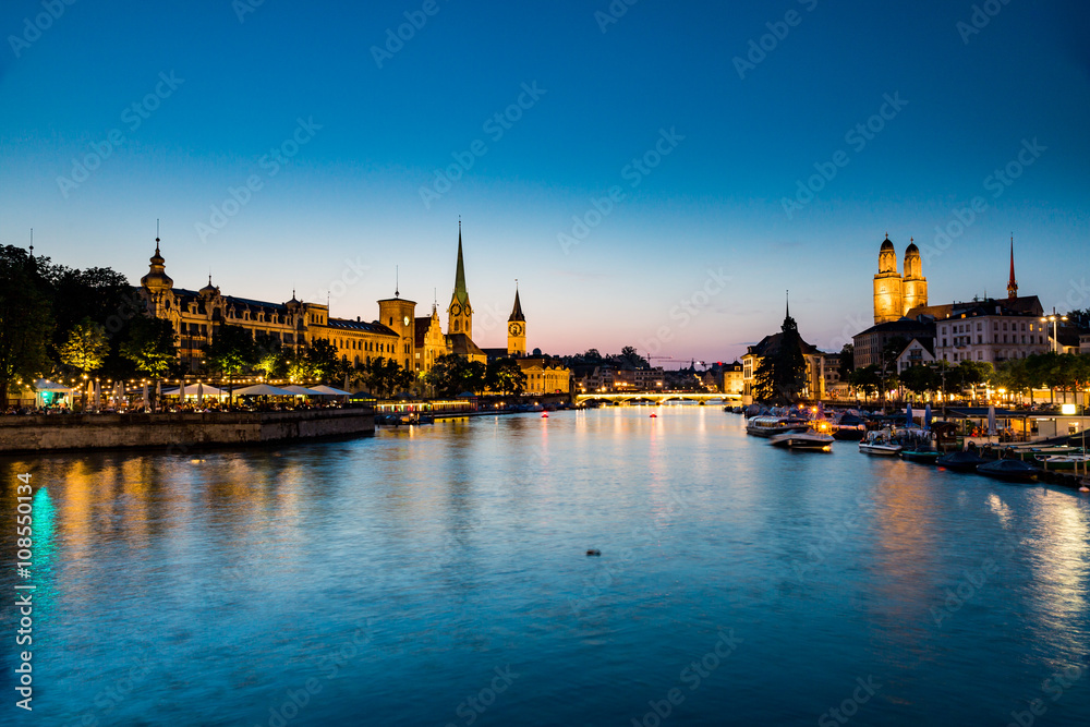 Famous postcard view of various houses and churches in the old t