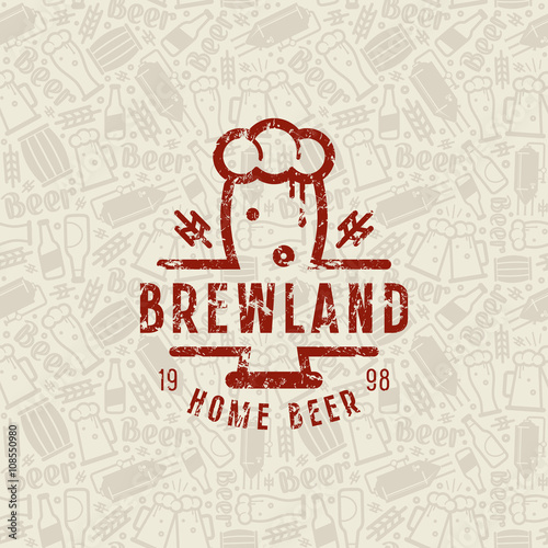 Craft beer brewery seamless pattern and emblem
