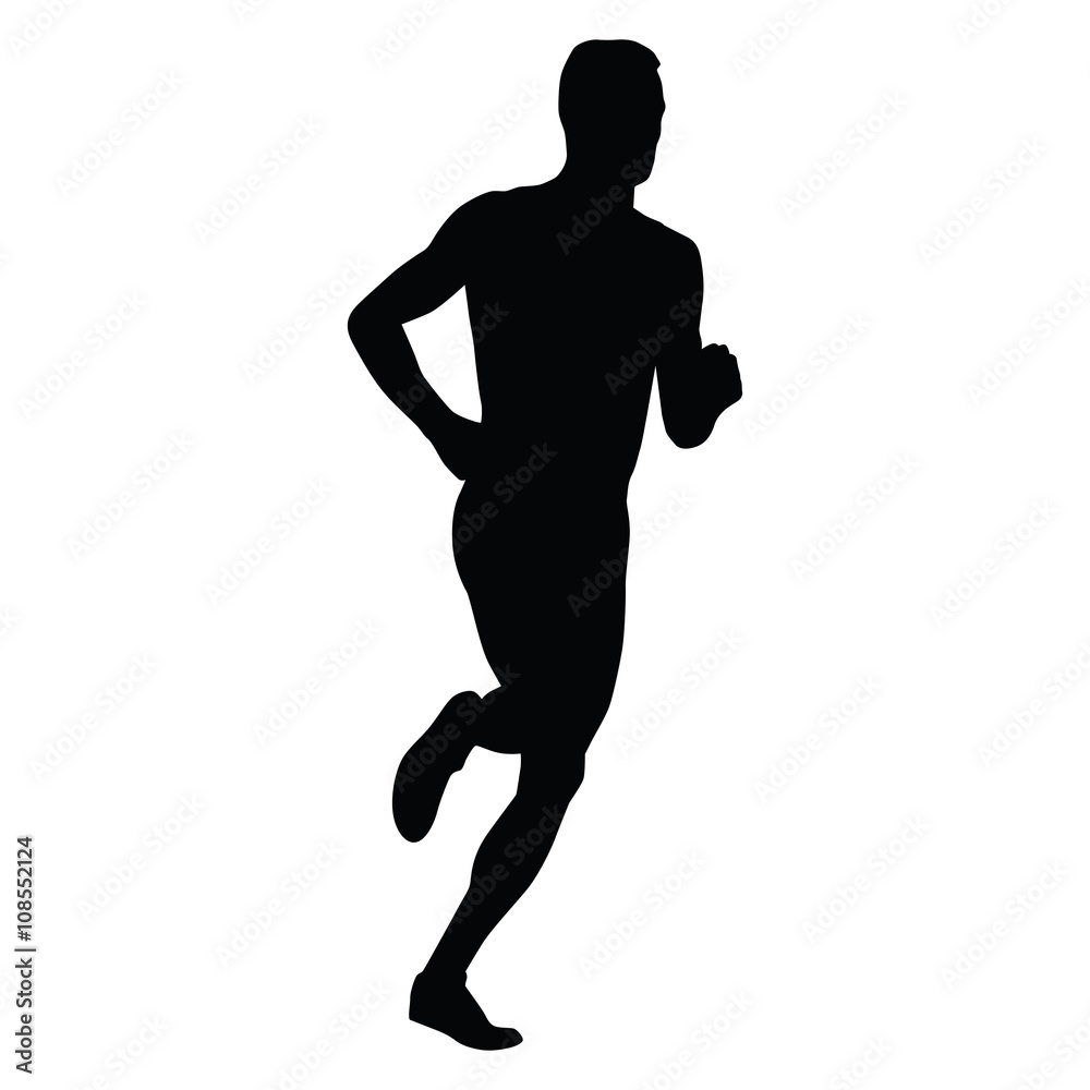 Vector runner, running man silhouette. Run, sport, active boy