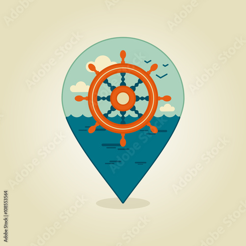 Helm pin map icon. Marine, Sea