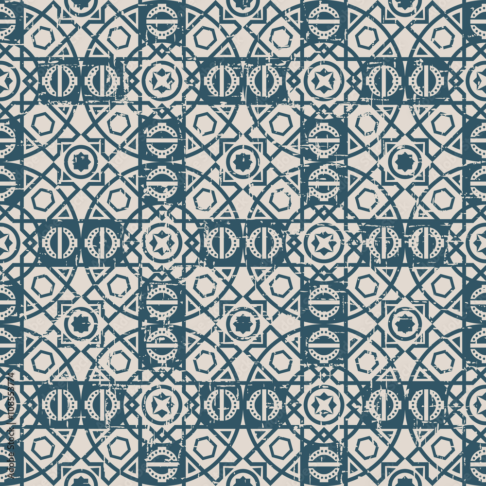 Seamless worn out antique background 095_round square cross line