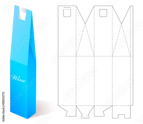 Wine Paper Box with Blueprint Template