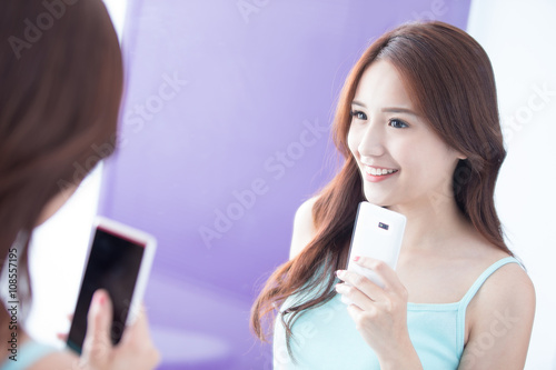 Smile woman take selfie