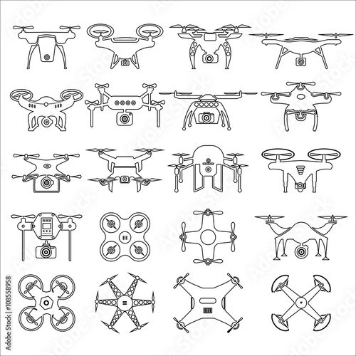 Fototapeta Naklejka Na Ścianę i Meble -  Drones vector set. Flat design element drone and controller connecting. Illustrate