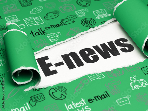 News concept: black text E-news under the piece of  torn paper