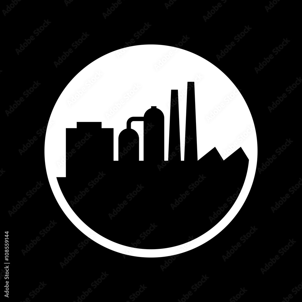 Black and white factory vector icon, industrial architecture Black and white factory vector icon, industrial architecture