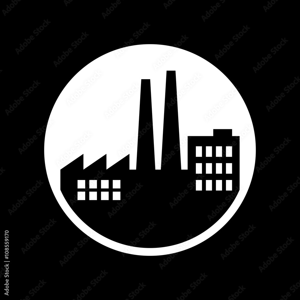 Obraz premium Black and white factory vector icon, industrial architecture