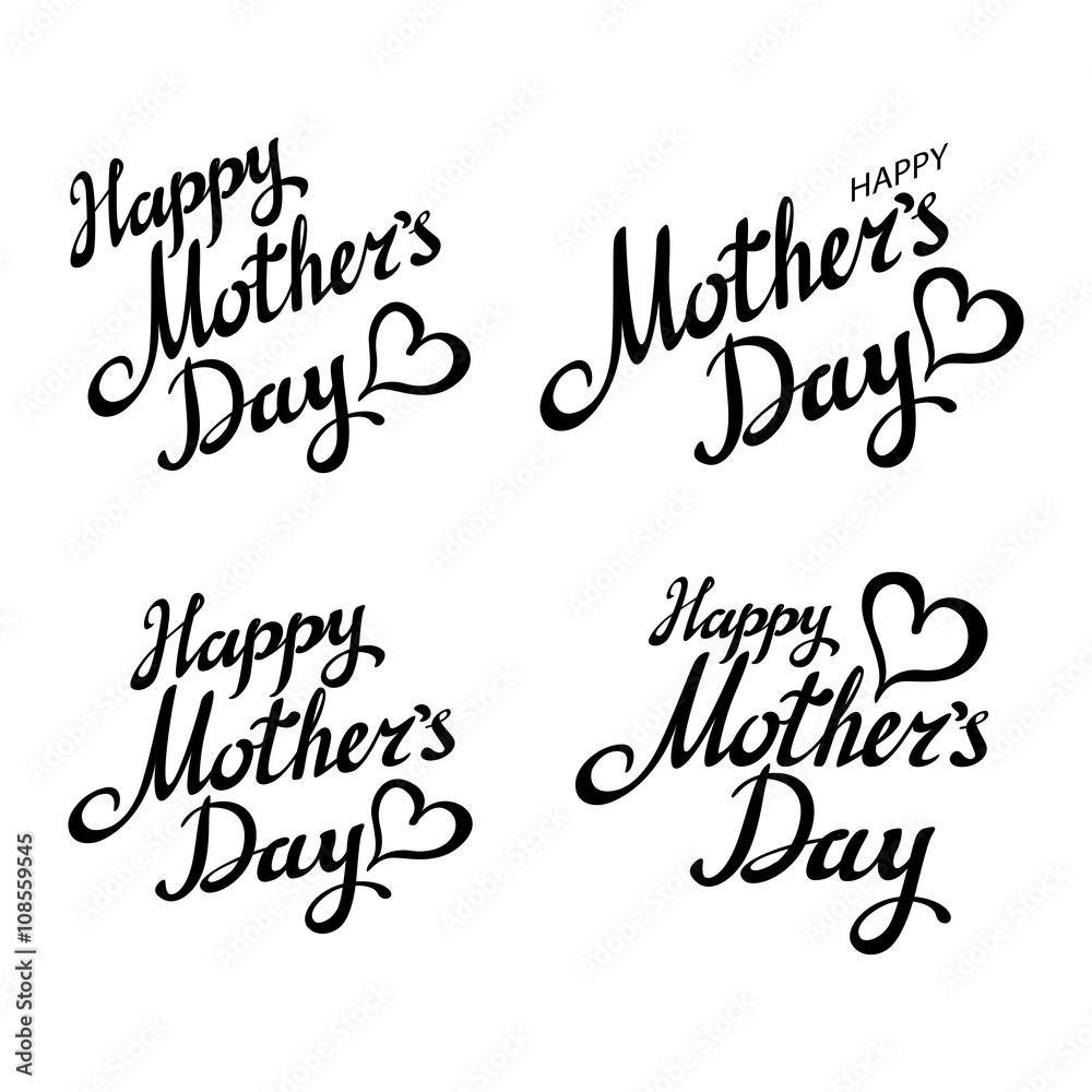set Happy Mother's Day Greeting Card. Black Calligraphy Inscription. set Happy Mother's Day Greeting Card. Black Calligraphy Inscription.