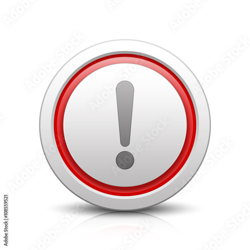 Exclamation mark – Light gray button with reflection & red