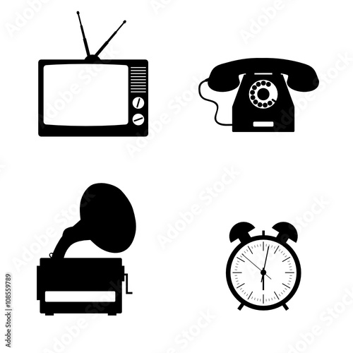 tv and gramophone set icon illustration