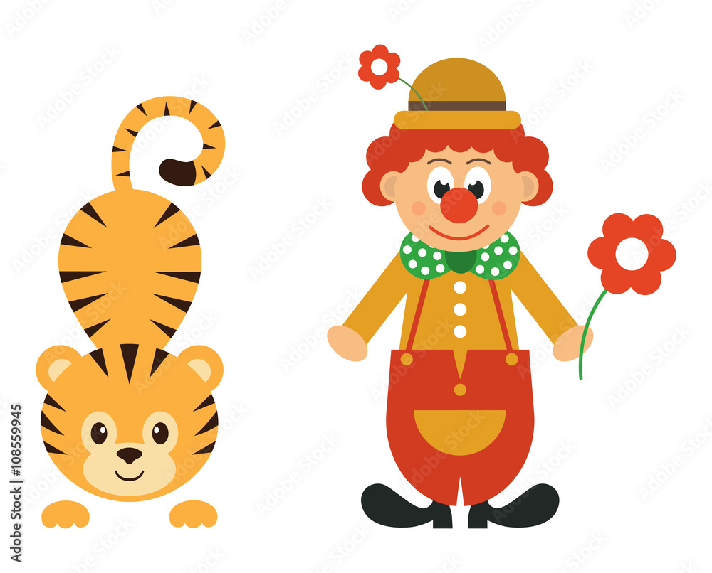 Fototapeta premium cartoon tiger and clown