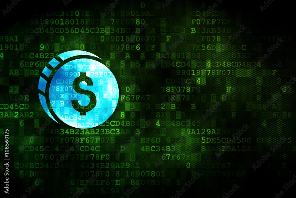 Money concept: Dollar Coin on digital background