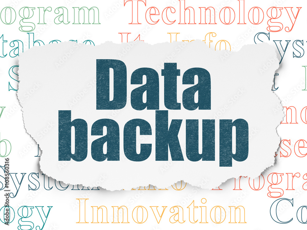 Data concept: Data Backup on Torn Paper background