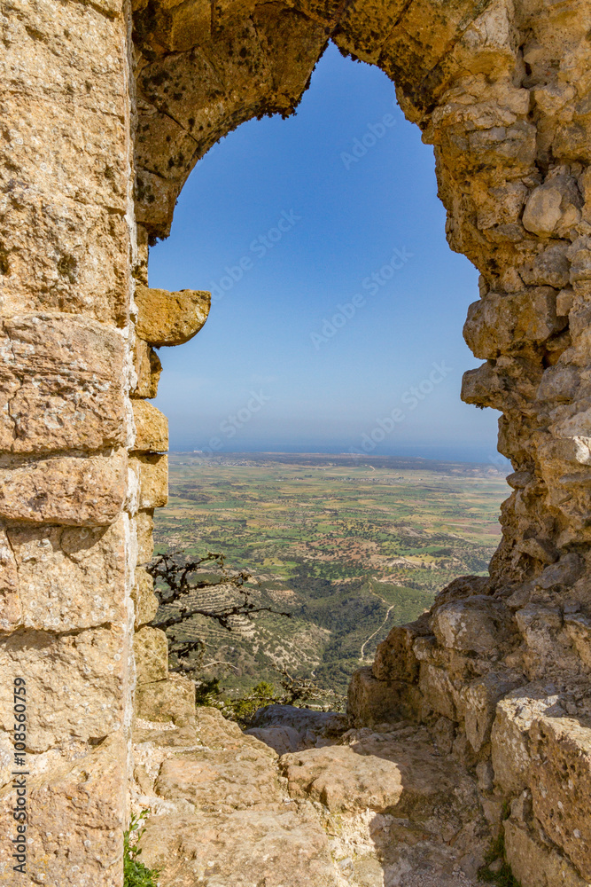 View through Kantara Castle window, Cyprus