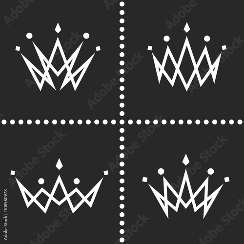 Set crowns logo monogram silhouette, thin line graphic geometric shape decoration, collection princess tiara icon