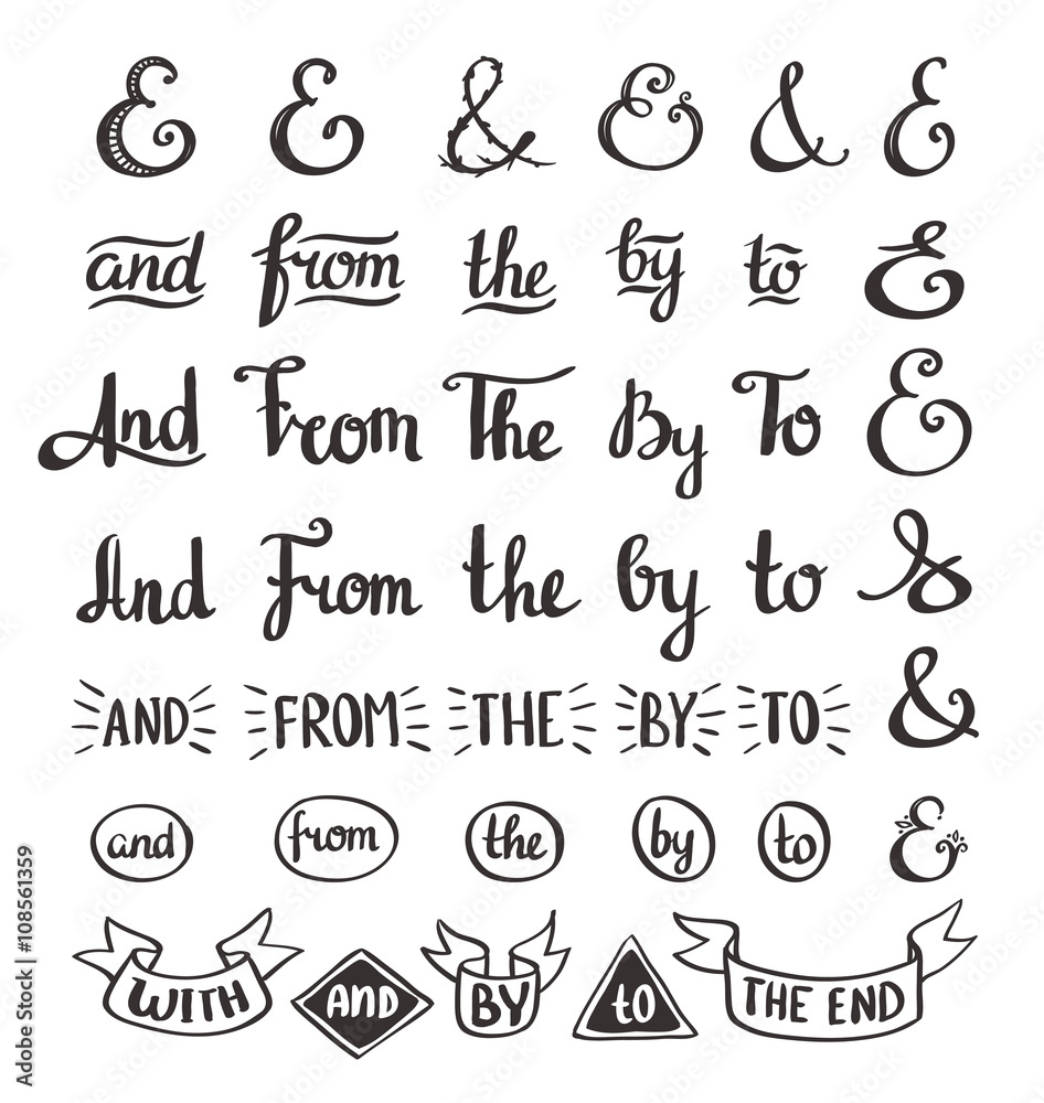 collection of hand sketched ampersands and catchwords made in vector. Handsketched set of design elements. Calligraphic detailes.