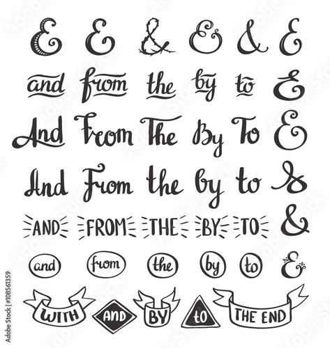 collection of hand sketched ampersands and catchwords made in vector. Handsketched set of design elements. Calligraphic detailes.