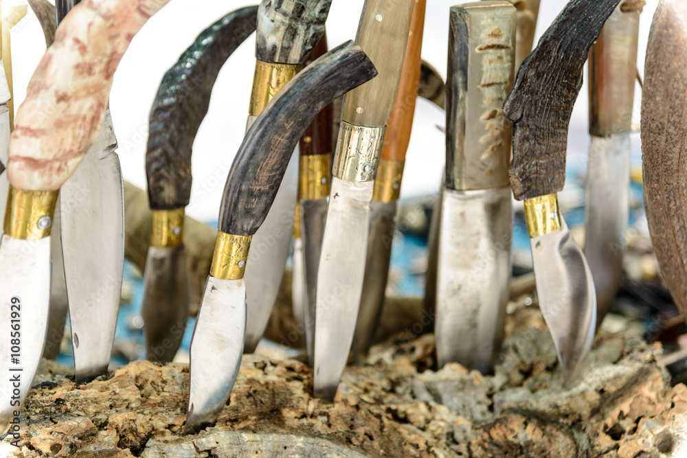 Obraz premium Sardinian Artigianal Knives / Artigianal Sardinian knives with handle in horn bone, built by craftsman cutler.