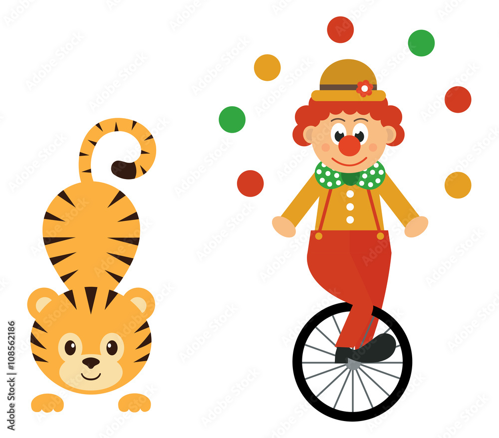 cartoon tiger and clown and bike cartoon tiger and clown and bike