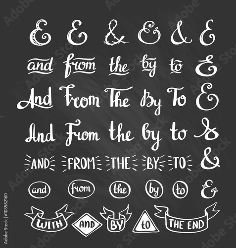 collection of hand sketched ampersands and catchwords made in vector. Handsketched set of design elements. Calligraphic detailes.