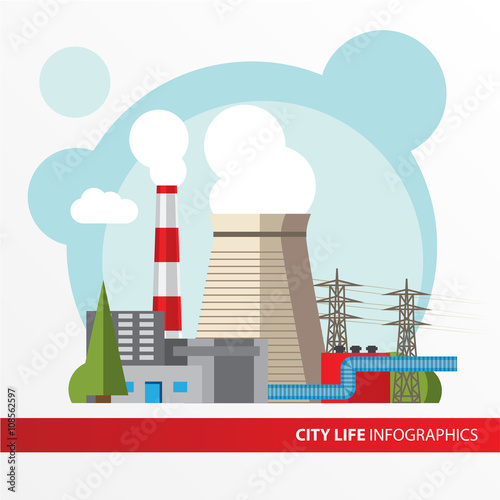 Obraz na plátně Thermal power station illustration in a flat style