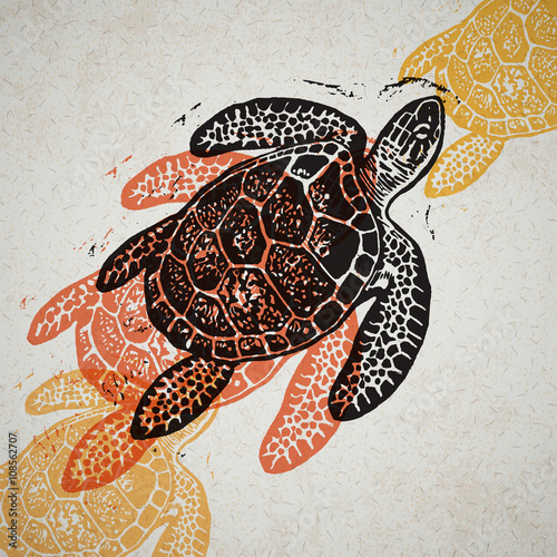 Vector Sea Turtle in abstract composition.