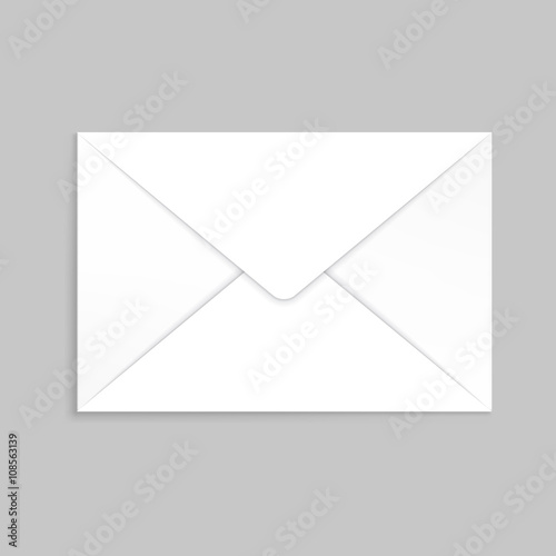 White envelope for identy design. Blank envelope isolated on light gray background with clipping path