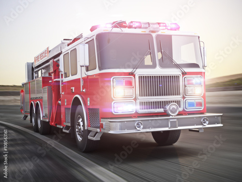 Generic firetruck illustration angled view ,responding to a call, part of a first responder series