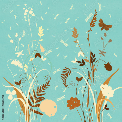 The background image is a square of meadow flowers and herbs