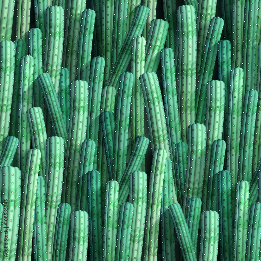 Background with realistic cacti. Seamless pattern, vector illustration, eps10.