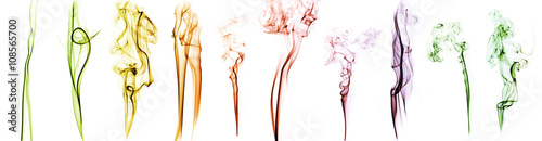 collection of patterns of colored abstract smoke isolated on white photo