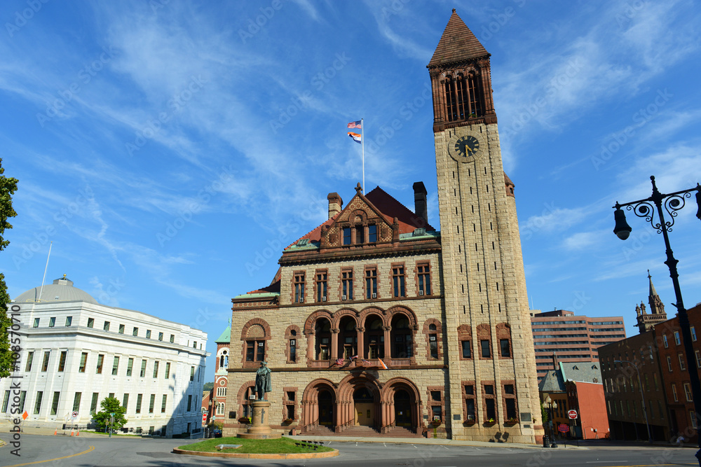 Albany City Hall was built in 1880 with Richardson Romanesque style by Henry Hobson Richardson. The building is served as the seat of government of Albany City in downtown Albany, New York State, USA.
