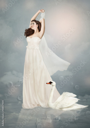 Young girl and swan