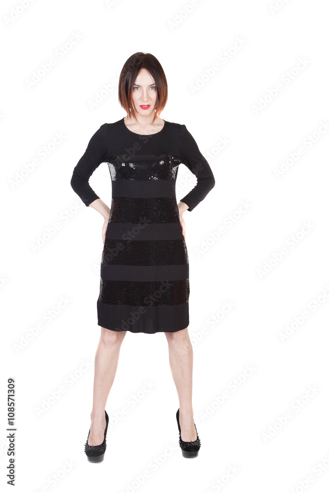 Woman in Black Dress Isolated on White Woman in Black Dress Isolated on White