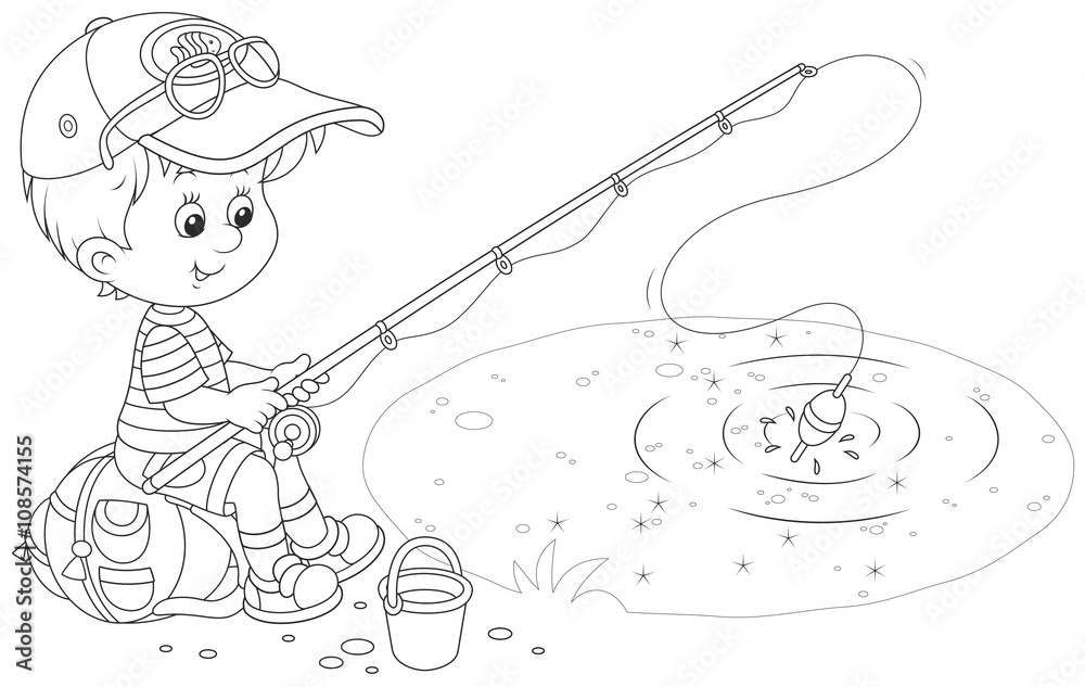 Obraz premium Little fisher on a pond