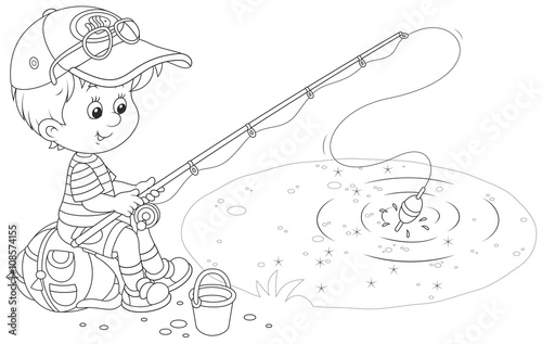 Little fisher on a pond