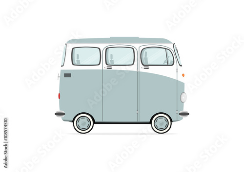 Funny cartoon van na białym tle. Flat vector.