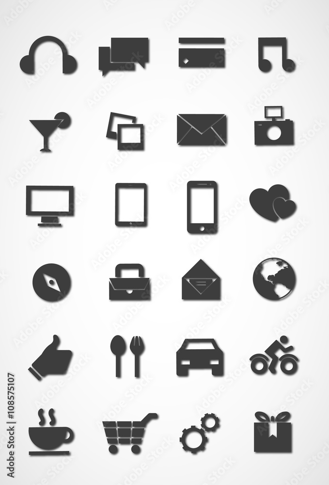 Modern icon set, black and white icon set vector Modern icon set, black and white icon set vector