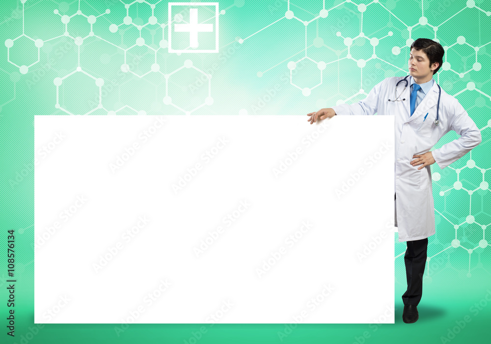 Doctor with banner Doctor with banner