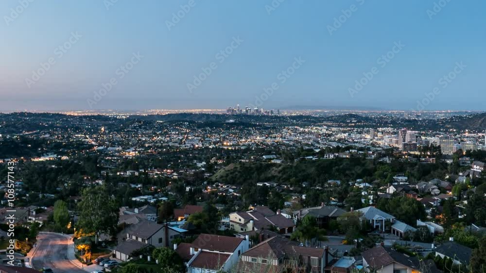 Glendale dawn sunrise time lapse view with zoom near downtown Los Angeles, California. Glendale dawn sunrise time lapse view with zoom near downtown Los Angeles, California.