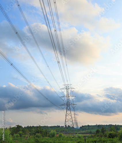 High voltage post.High-voltage tower sky background.